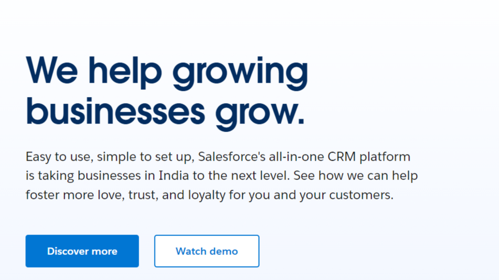 Salesforce landing page with heading for good user experience